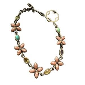 925 Sterling Silver Stone Flowers Toggle Bracelet